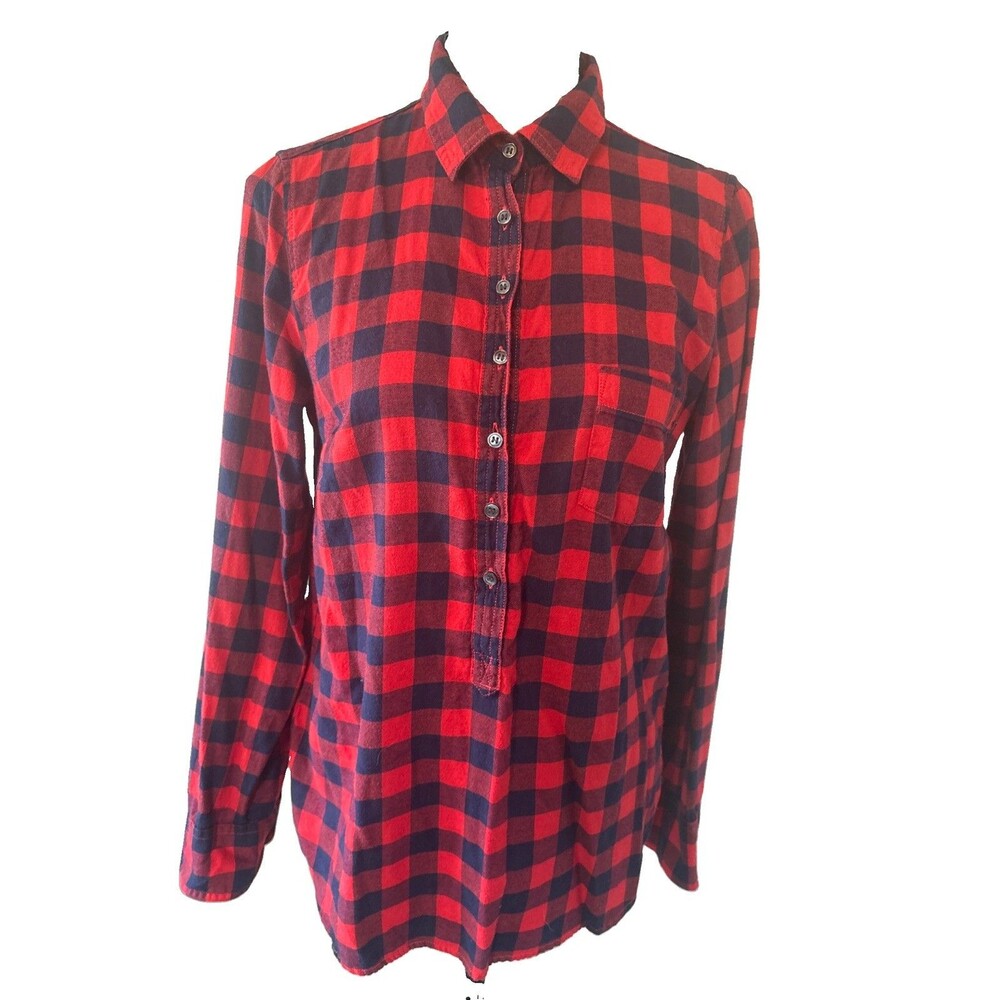 J. Crew Factory Top Womens Buffalo Plaid Perfect Fit Tunic Shirt Flannel Size S